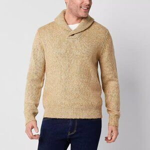 EXPRESS Men's Shawl Collar Sweater Twee Preppy Long Sleeve Tan Beige (Large)